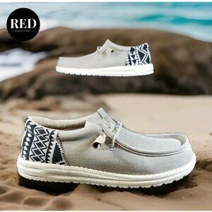 Hey Dude Wally Funk Jacquard Bungee Beige Aztec Shoes Slip-On - Men's Size 8